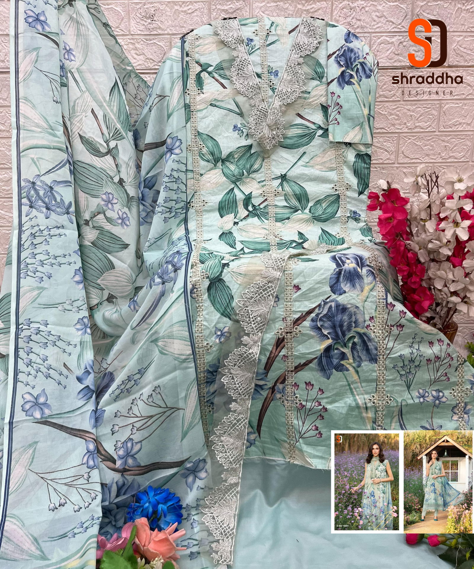 Maria B Chikankari Vol 19 By Shraddha Cotton Dupatta Dress Material Orders In India